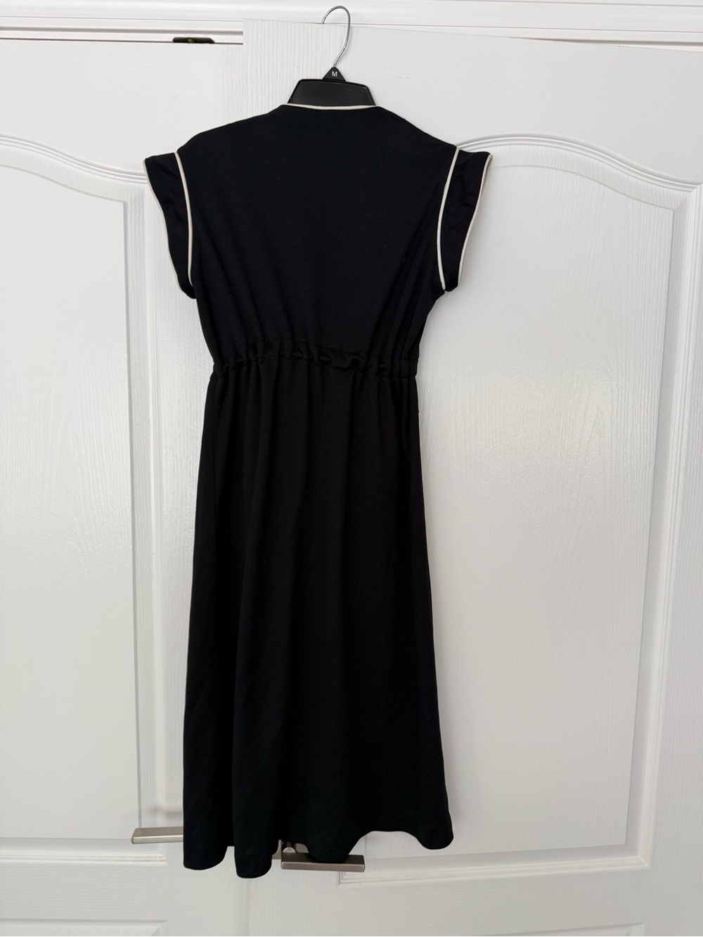 Vintage Black Jumpsuit with White Piping Overcoat and Tie Waist - Picture 2 of 6